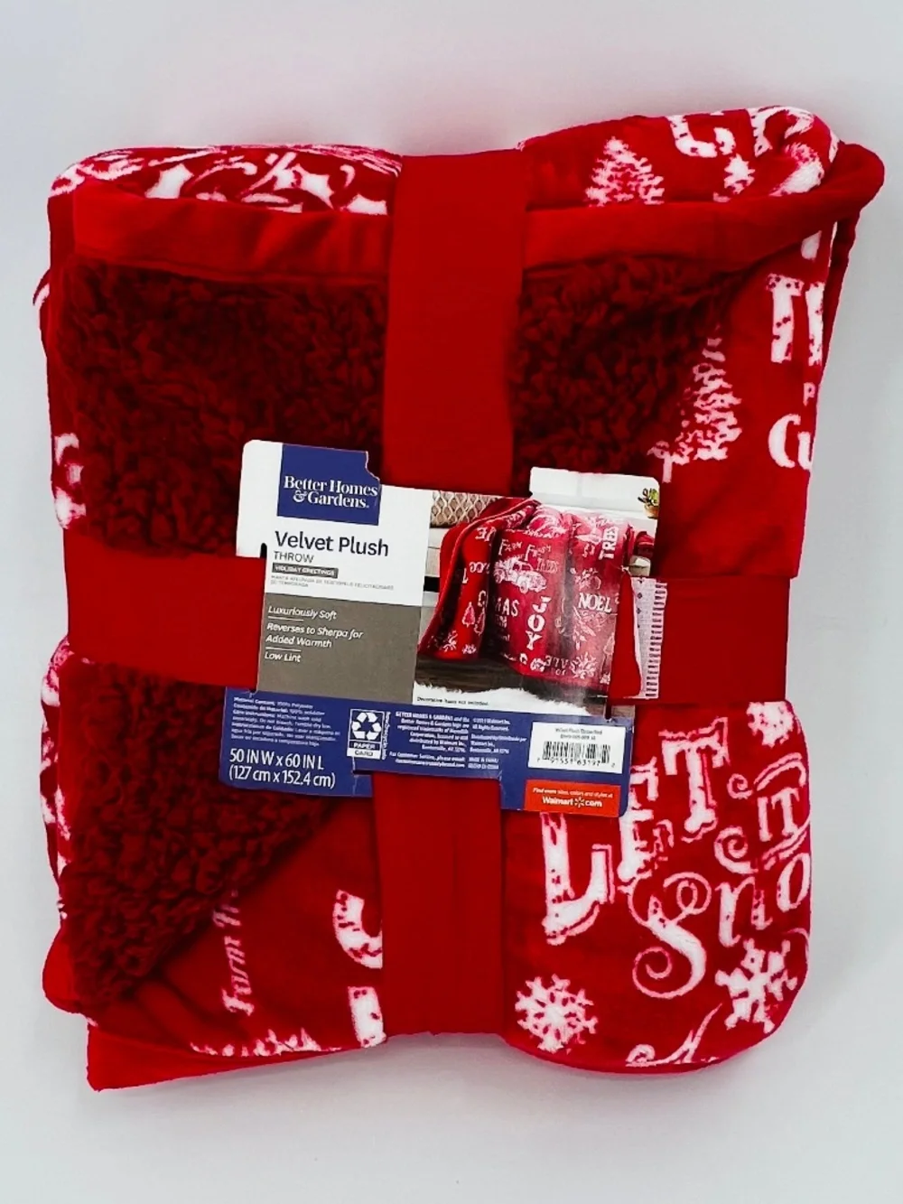 BH&G Holiday Velvet Plush Fleece Throw Blanket Christmas Winter Homey Snow Cozy